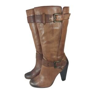 ARTURO CHIANG! PECAN BROWN OMBRE GENUINE LEATHER 2 BUCKLE ZIP BOOTS! SZ 9.5M